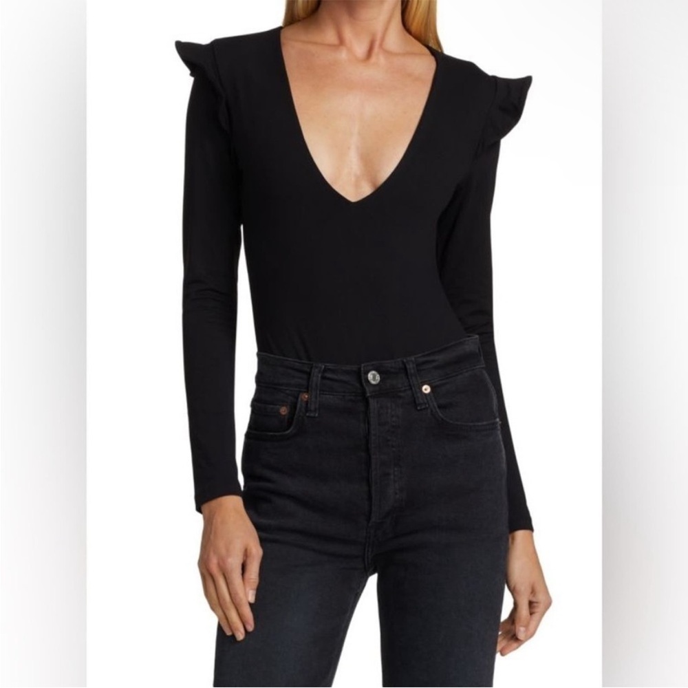 Urban Outfitters Out From Under Plunging V-Neck Flutter Bodysuit Black